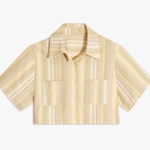 We Wore What cropped chevron stripe button down